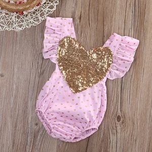 Pink and gold hearts sequenced romper